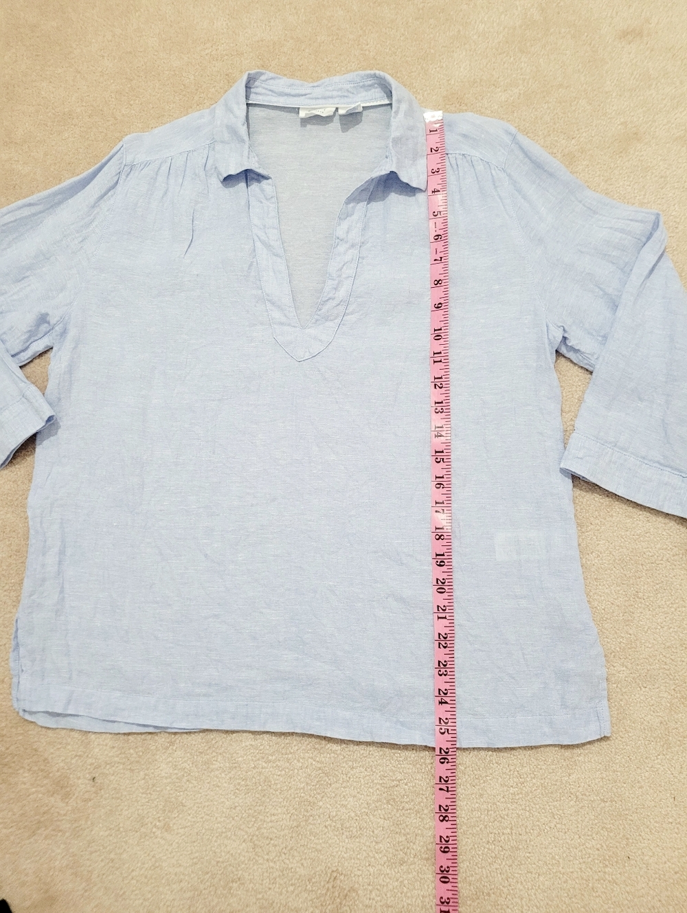 Sigrid Olsen 100% Linen Tunic Top Women Large Blue Popover Beach Coastal Boho - Picture 13 of 14